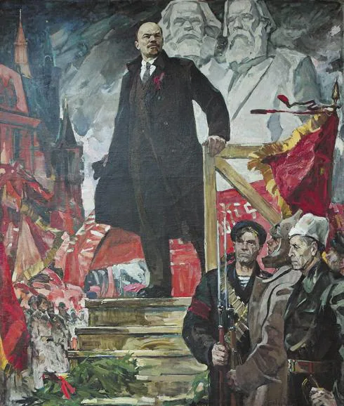 Un cuadro representa a Lenin durante la revolución.