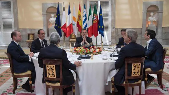 Mariano Rajoy con los líderes del sur de Europa.