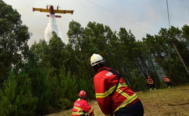Bomberos sofocando el fuego en Portugal.