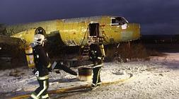 Los bomberos, durante el ensayo. /Jesús Andrade
