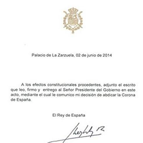 El Rey rubrica su abdicación