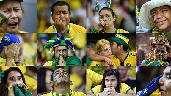 Rostros de desolación de los aficionados brasileños.