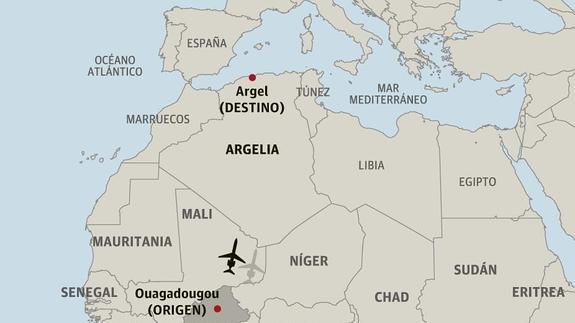 Gráfico del lugar donde se ha perdido la pista del avión. 