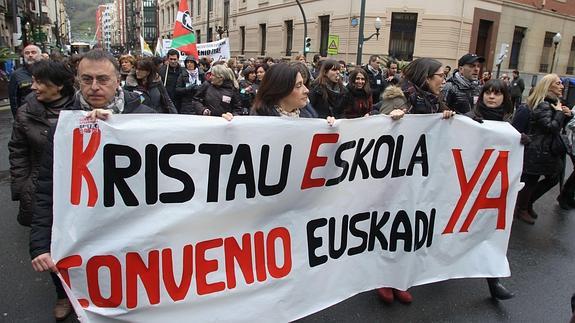 Manifestación en Bilbao por el convenio de educación concertada de Euskadi, el pasado marzo.