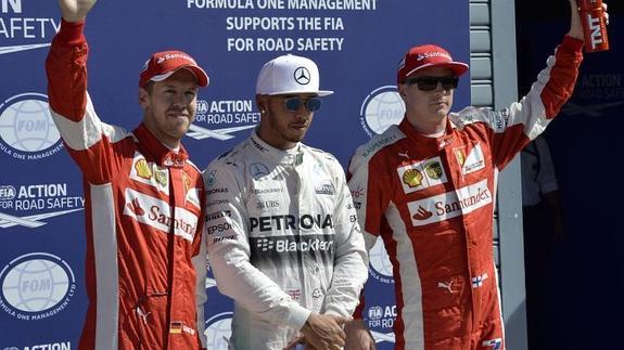 Hamilton, con Raikonnen y Vettel.