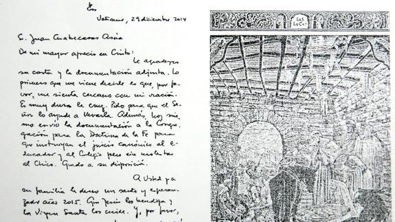 Imagen de la carta que el Papa Francisco envió a los padres del niño que sufrió abusos en un colegio de Bizkaia.