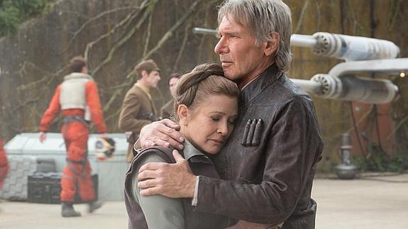 La general Leia Organa y Han Solo treinta años después de la destrucción de la segunda Estrella de la Muerte.