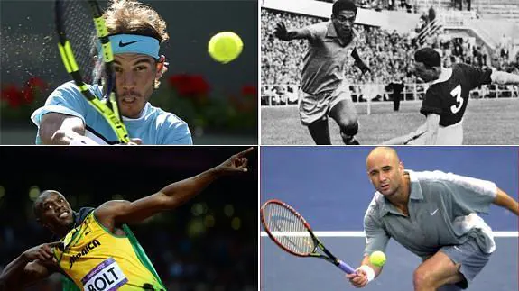 Rafael Nadal, Usain Bolt, Garrincha y Andre Agassi.