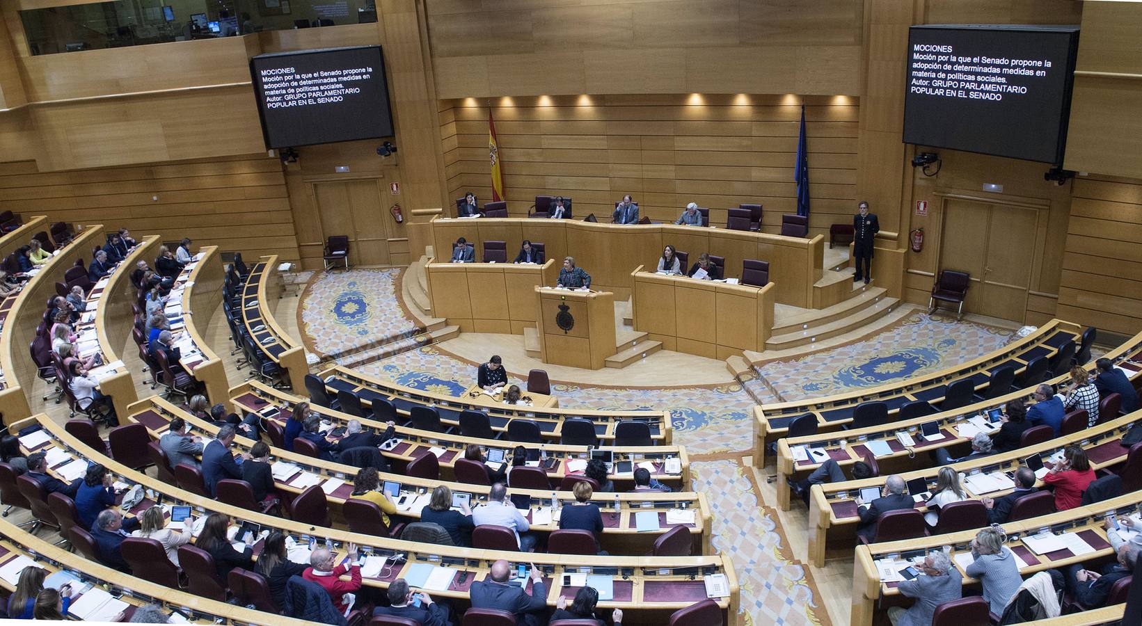 El pleno del Senado, el pasado marzo durante el debate de una moción del grupo parlamentario popular sobre políticas sociales.