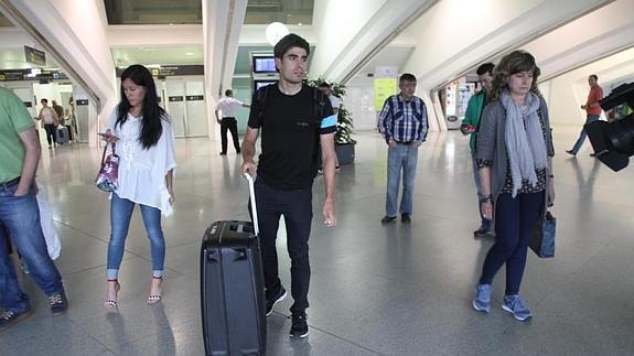 Mikel Landa, a su llegada a Loiu.