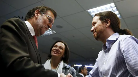 Mariano Rajoy, Carolina Bescansa y Pablo Iglesias, en una imagen de archivo.