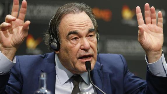 Oliver Stone, durante la rueda de prensa de la película 'Snowden'.