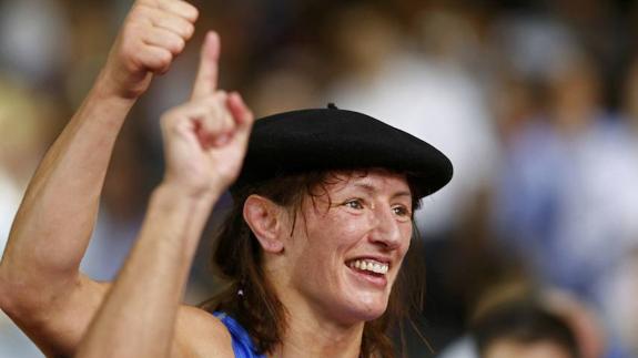 Maider Unda, durante la celebración de su medalla de bronce en los Juegos Olímpicos de 2012.