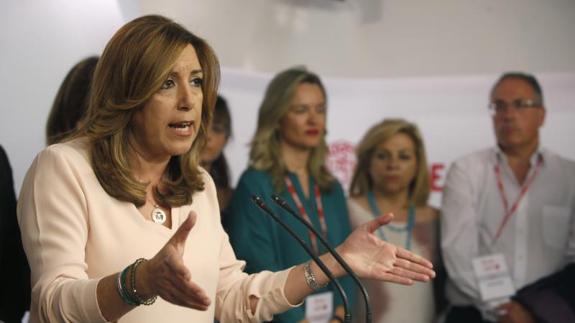 Susana Díaz, durante su comparecencia en Ferraz.