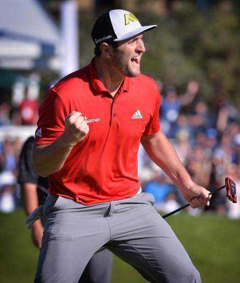 Jon Rahm celebra un golpe.