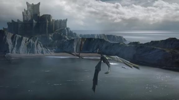 Imagen de dragones acercándose a la playa de Itzurun y a una Zumaia desaparecida.