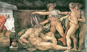 'La embriaguez de Noé', obra de Miguel Ángel presente en la capilla Sixtina del Vaticano.