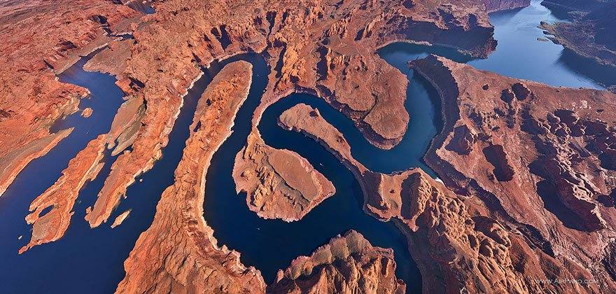 Lago Powell, Utah-Arizona, EE UU. Diferentes paisajes que ya son fascinantes desde tierra, pero que se vuelven más espectaculares todavía en estas tomas aéreas