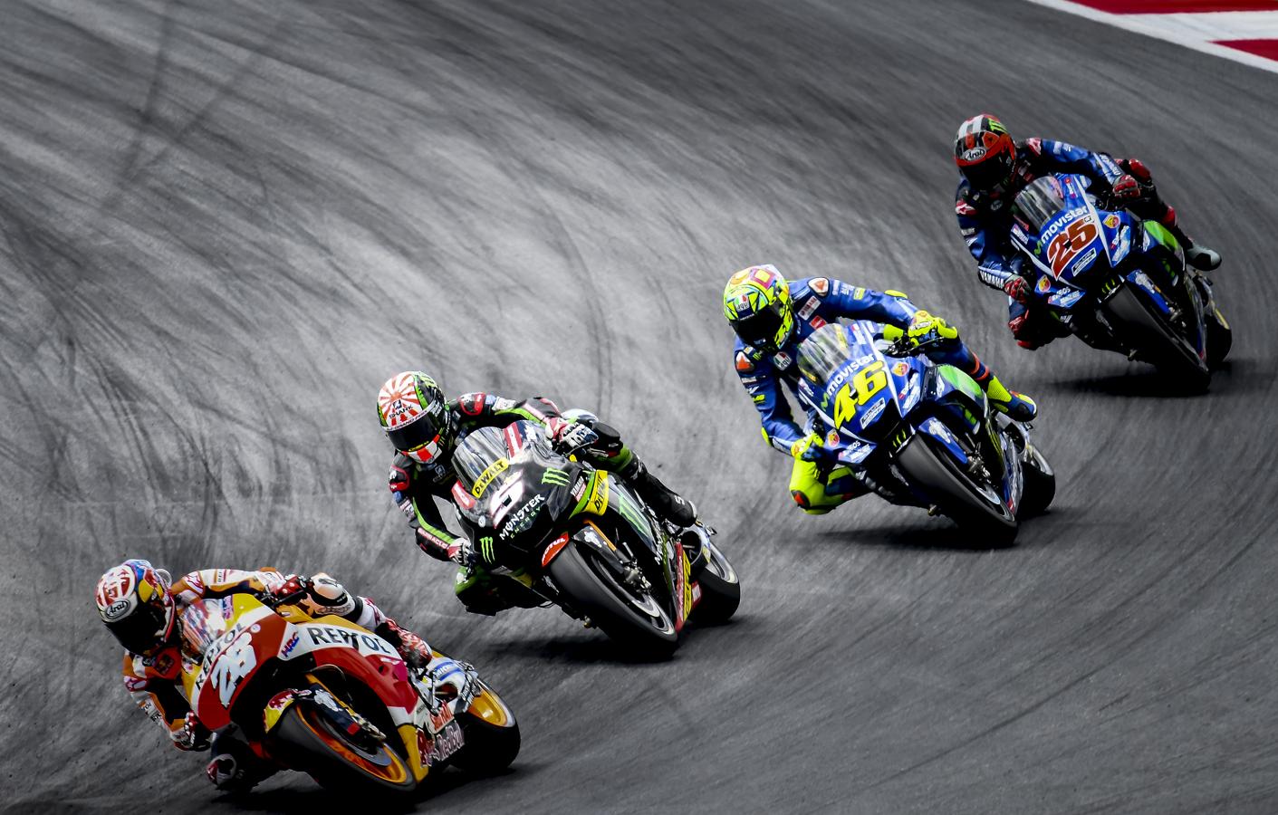 Pedrosa, Zarco Rossi y Viñales. 