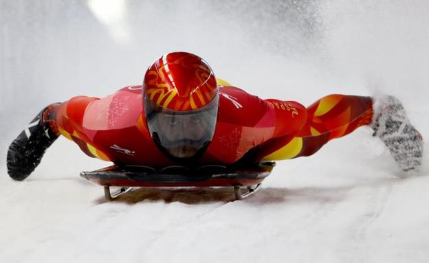 Ander Mirambell, durante la prueba de skeleton.