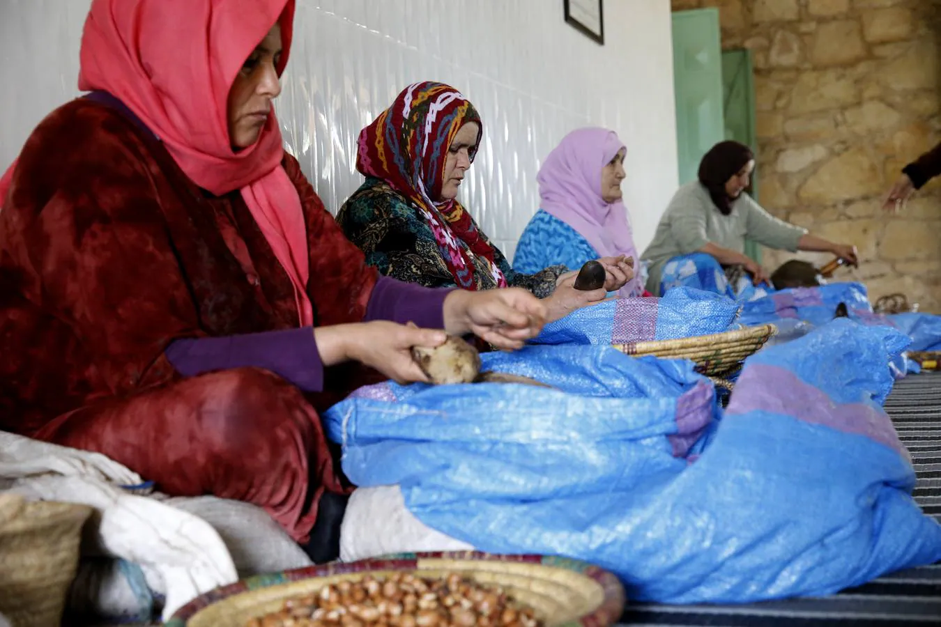 Mujeres elaboran el aceite de argan en una cooperativa.