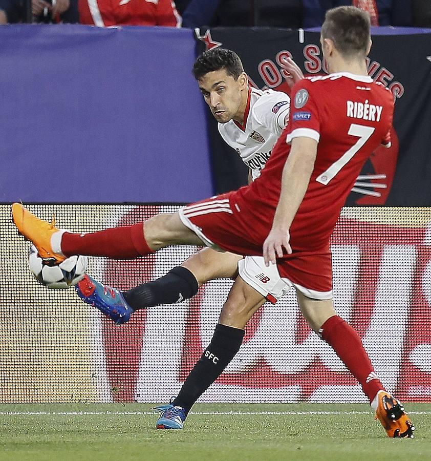 El equipo sevillista compareció decidido a hacer historia en los cuartos de final de la Champions ante un gigante como el Bayern