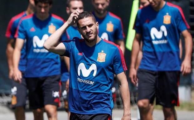 Koke, durante el entrenamiento de la selección este martes en Krasnodar. 