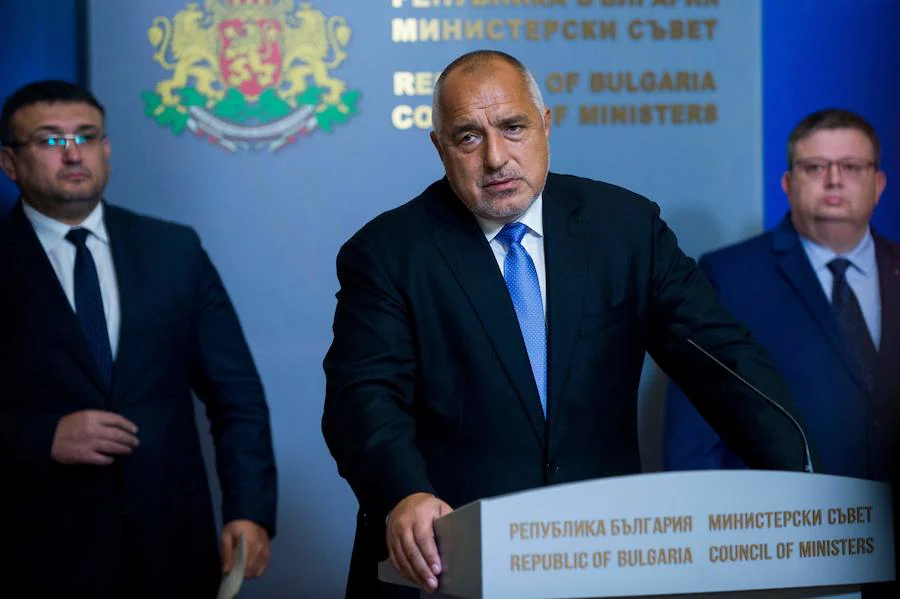 El primer ministro búlgaro, Boyko Borisov habla durante una conferencia de prensa en Sofía.