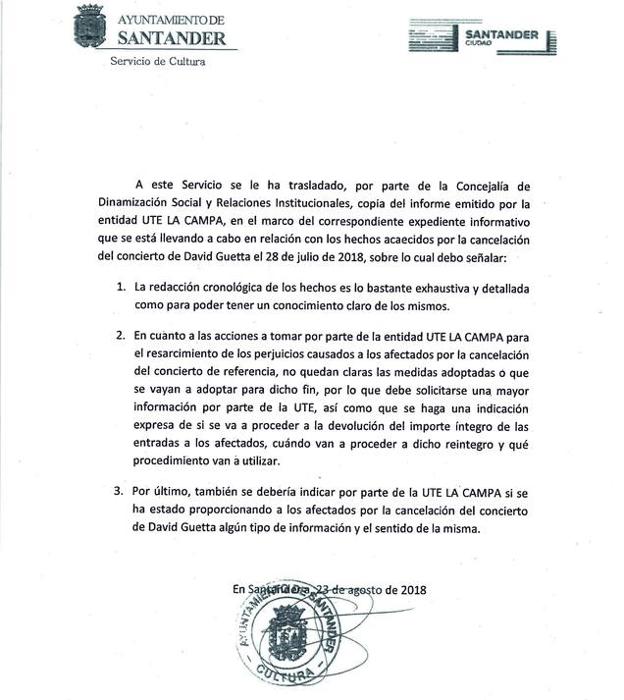 Ultimátum. Más de 20 días después de que el Ayuntamiento de Santander pidiera nueva información a La Campa sobre el reembolso de las entradas, aún no hay respuesta. El Consistorio da otras 48 horas de plazo antes de tomar medidas.