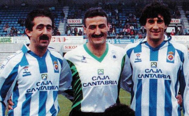 Manolo Preciado, TutoSañudo y Quique Setién , en un partido contra la droga en 1991.