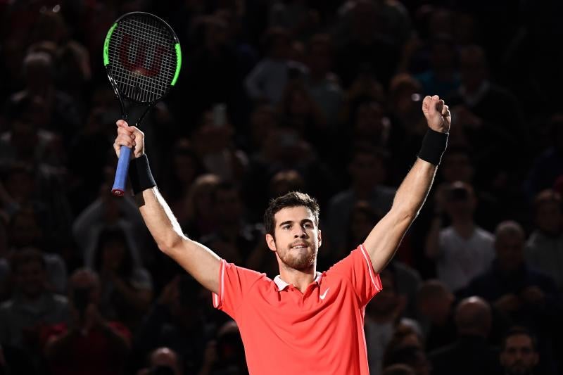 Khachanov, celebrando su victoria.