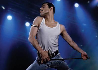 Imagen secundaria 1 - Dos ilustraciones de 'Freddie Mercury. Una biografía' y Rami Malek en 'Bohemian Rhapsody'