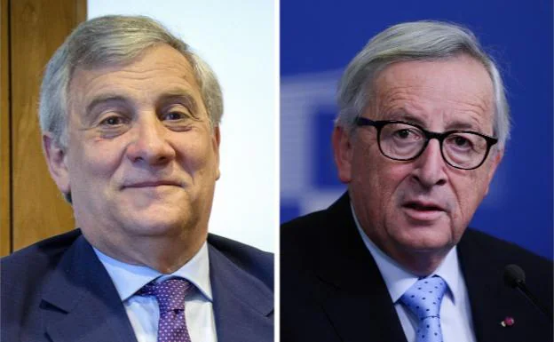 Antonio Tajani (izquierda) y Jean-Claude Junker (derecha).