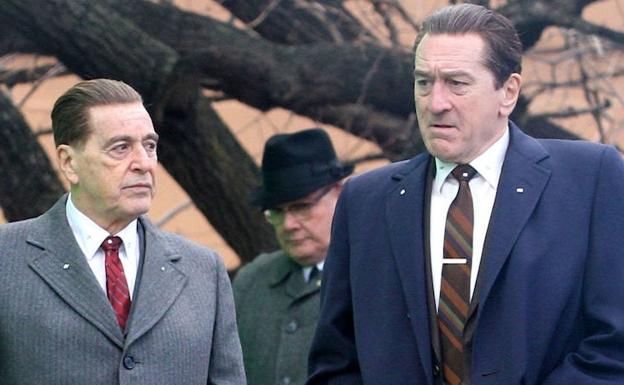 Imagen principal - En 'The Irishman', Scorsese regresa con De Niro al cine de gángsters y por primera vez trabaja con Al Pacino. Produce Netflix, que a lo largo de este año estrenará 90 largometrajes propios. 'Dumbo', dirigida por Tim Burton en imagen real, hará que Disney vuelva a ser el estudio más rentable. Brad Pitt y Leonardo DiCaprio viajan al Los Ángeles de 1969 de la mano de Tarantino en 'Once upon a Time in Hollywood'. 