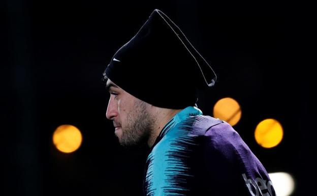 Munir El Haddadi, durante un entrenamiento con el Barça. 