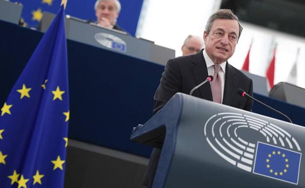 El presidente del BCE, Mario Draghi, durante su comparecencia ante el Parlamento Europeo.