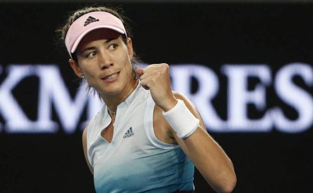 Garbiñe Muguruza celebra la victoria con rabia. 