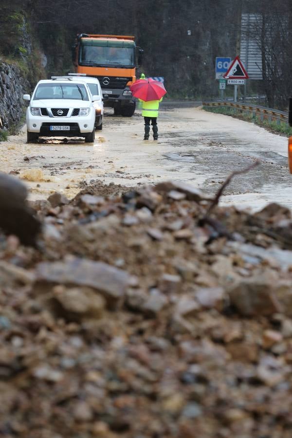 Fotos: Toneladas de tierra cortan la carretera a Bárcena Mayor