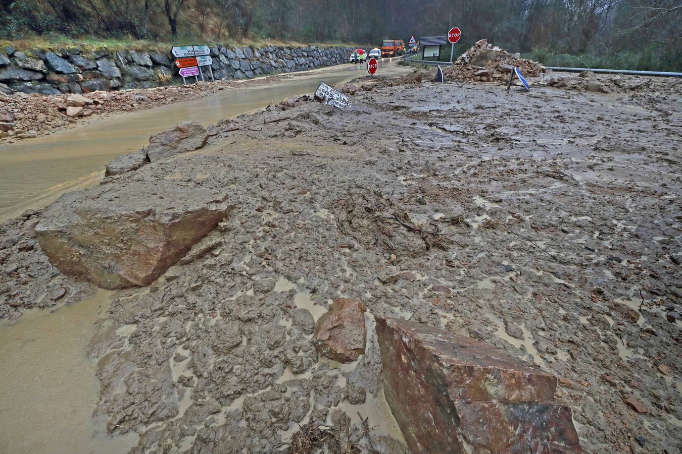 Fotos: Toneladas de tierra cortan la carretera a Bárcena Mayor