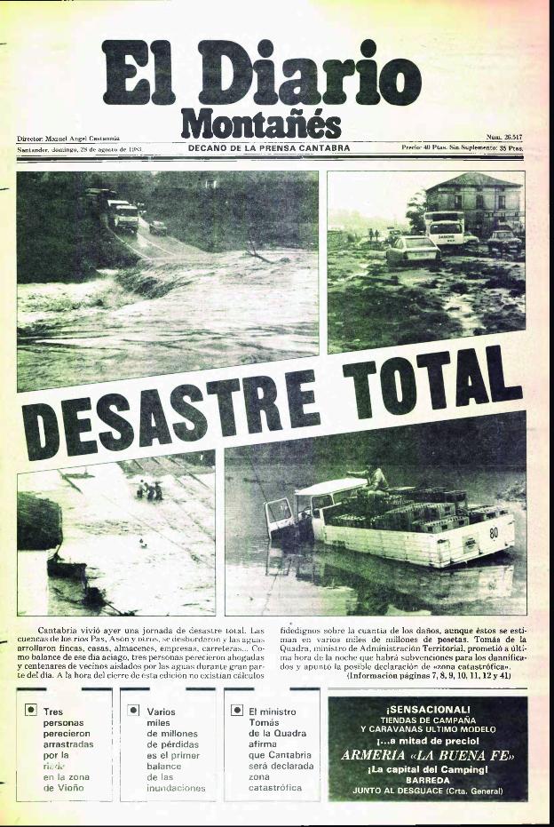  Portada histórica. En agosto de 1983, El Diario informó del desastre provocado por las inundaciones. 