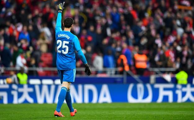 Courtois, al término del encuentro disputado frente al Atlético de Madrid.