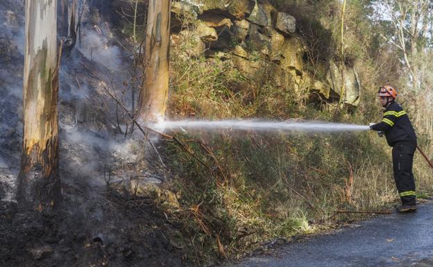 El joven ahora investigado, mientras extinguía el incendio que presuntamente provocó. 