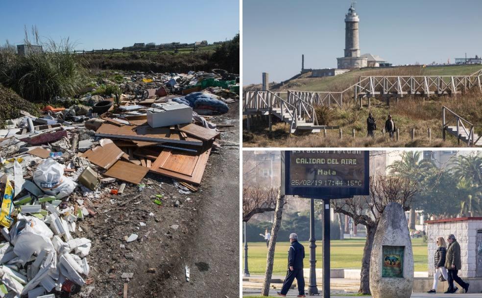 Vetedero ilegal en Monte, restos de la senda costera en Cueto y estación de medición del aire en Tetuán.