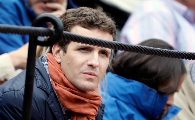 El candidato del PP a la presidencia del Gobierno en las elecciones del próximo 28 de Abril, Pablo Casado, en la Plaza de Toros de Valencia.