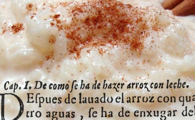 Arroz con leche y título de la receta para hacerlo del 'Libro del Arte de Cozina', 1607.