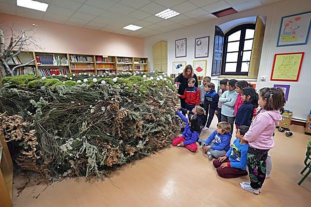 La construcción del nido se ha llevado a cabo con hojas, lanas, ramas, musgo y materiales similares.