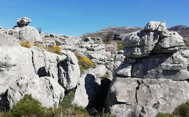 Esta ruta nos llevará hacia una zona en la que abundan los afloramientos de roca caliza, muchos de ellos dando lugar a las características plataformas agrietadas llamadas lapiaces.