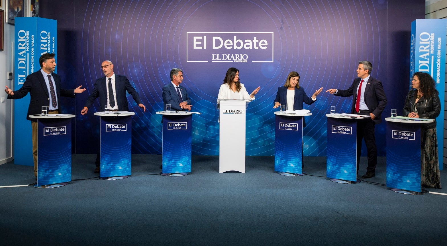 María José Sáenz de Buruaga (PP), Miguel Ángel Revilla (PRC), Pablo Zuloaga (PSOE), Mónica Rodero (Podemos), Félix Álvarez (Ciudadanos) y Cristóbal Palacio (Vox) se enfrentaron en el primer debate autonómico