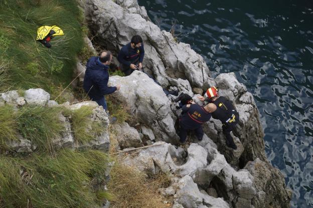 Los bomberos castreños rescatan a un perro en la Atalaya. :