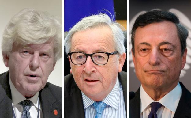 De izquierda a derecha. Wim Duisenberg, Jean-Claude Juncker y MarioDraghi.